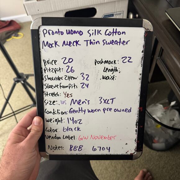 Pronto Uomo Silk Cotton Mock Neck Thin Sweater US Mens 3XL Tall - Picture 7 of 7